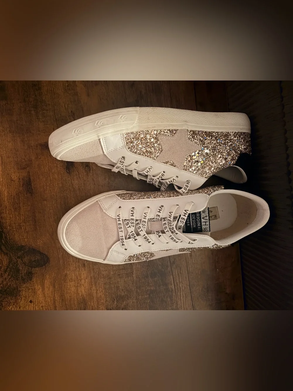 Vintage Havana Glitter Star Sneakers in Champagne and White - Picture 4 of 5